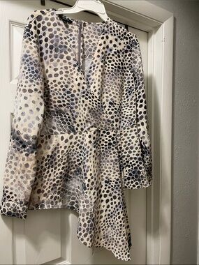 Womens Cream & Black Dot Print Peplum Top